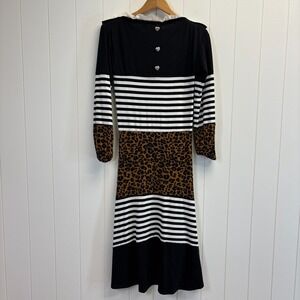 Handmade Womens Boho Leopard Print Striped Maxi Dress Size S Unique Western Chic